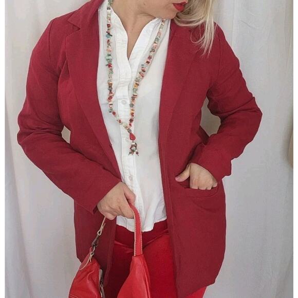 MANTAIKOTAI Linen Blazer S Red Staple Workwear Office Summer Classic Preppy - Picture 10 of 11